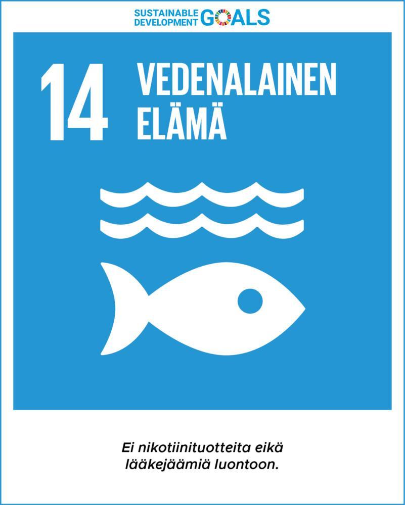 Tavoite 14: Vedenalainen elämä. Ei nikotiinituotteita eikä lääkejäämiä luontoon.