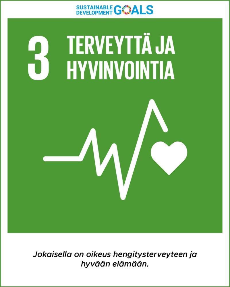 Tavoite 3: Terveyttä ja hyvinvointia. Jokaisella on oikeus terveyteen ja hyvään elämään.